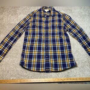 Sonoma Life + Style Mens Medium Blue & Yellow Plaid Flannel Button-Up Shirt